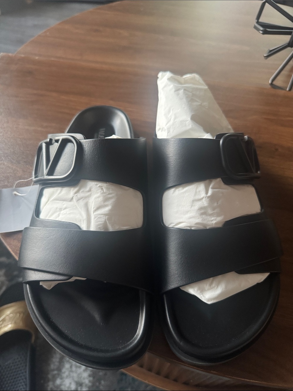 Valentino Garavani Black Logo-Embellished Slide Sandals